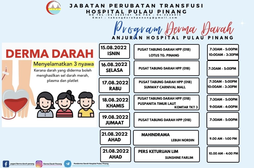 JADUAL DERMA DARAH NEGERI PULAU PINANG  Laman Web MKN